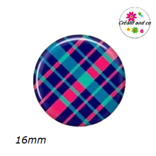 X2 cabochons motif carreaux 16mm