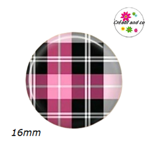 X2 cabochons motif carreaux 16mm