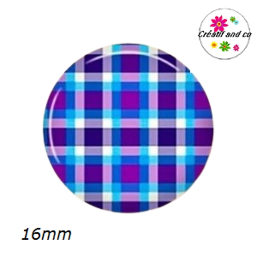 X2 cabochons motif carreaux 16mm
