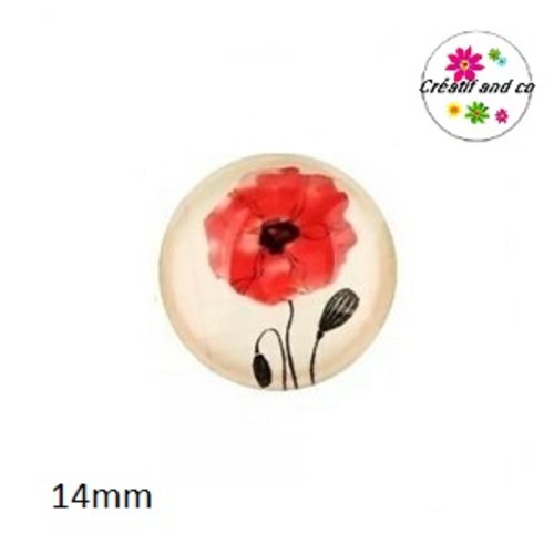 X2 cabochons fleur , pavot 14mm