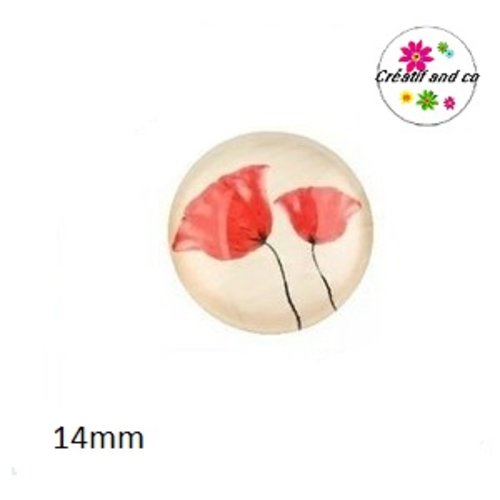 X2 cabochons fleur , pavot 14mm