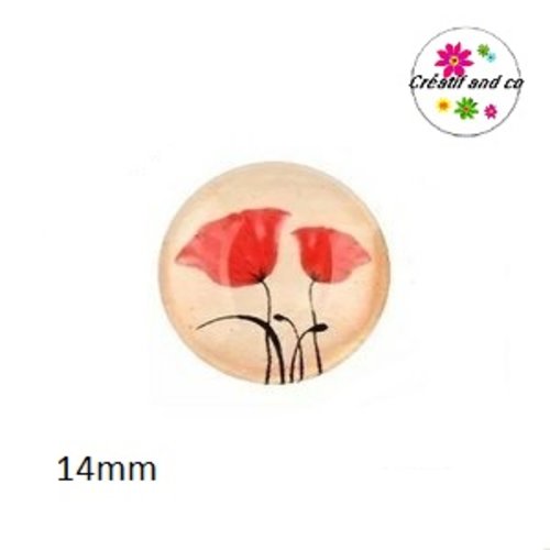 X2 cabochons fleur , pavot 14mm