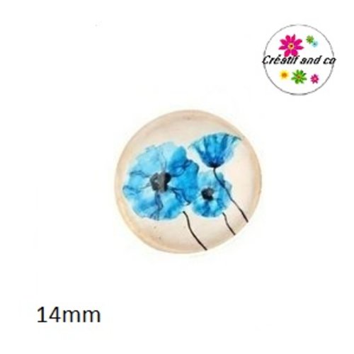 X2 cabochons fleur , pavot 14mm