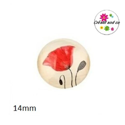 X2 cabochons fleur , pavot 14mm