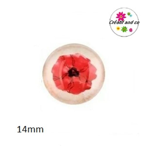 X2 cabochons fleur , pavot 14mm