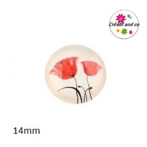 X2 cabochons fleur , pavot 14mm