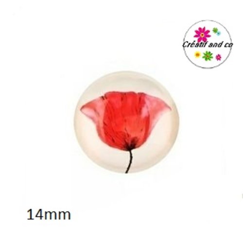 X2 cabochons fleur , pavot 14mm