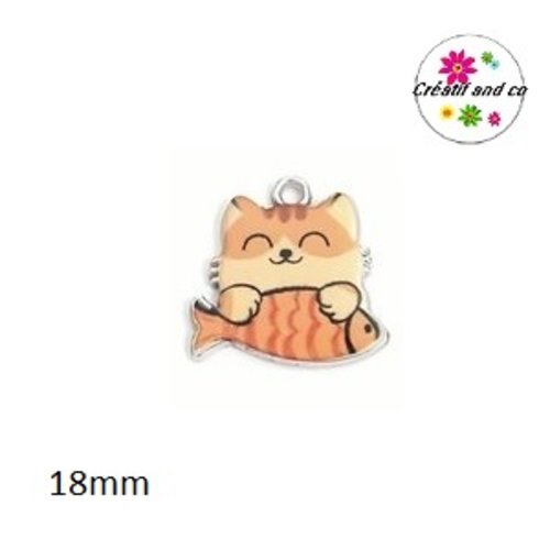 Breloque chat roux et son poisson orange 18mm