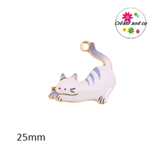 Breloque chat blanc rayé mauve qui s'étire 25mm