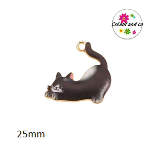 Breloque chat noir et blanc qui s'étire 25mm