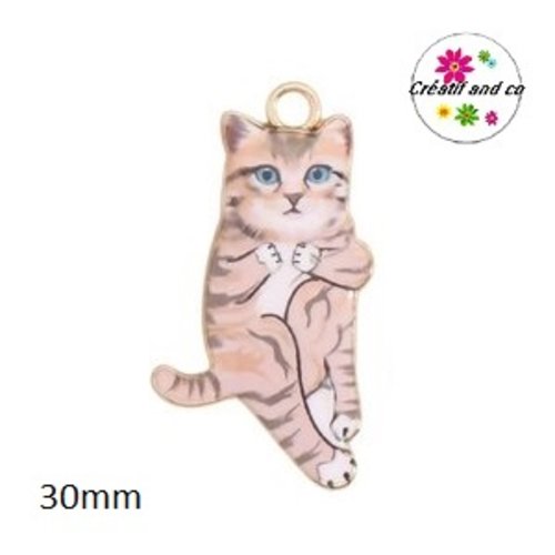 Breloque chat émail tigré 30mm