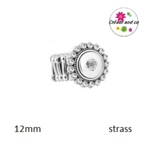 Bague métal argentée et strass pour bouton pression 12mm