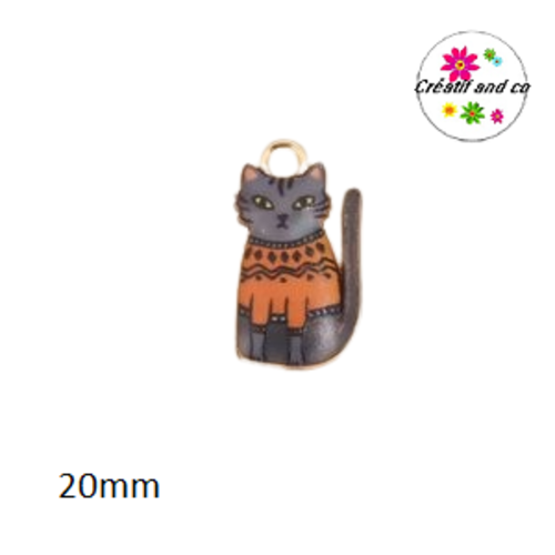 Breloque chat assis couleur gris 20mm