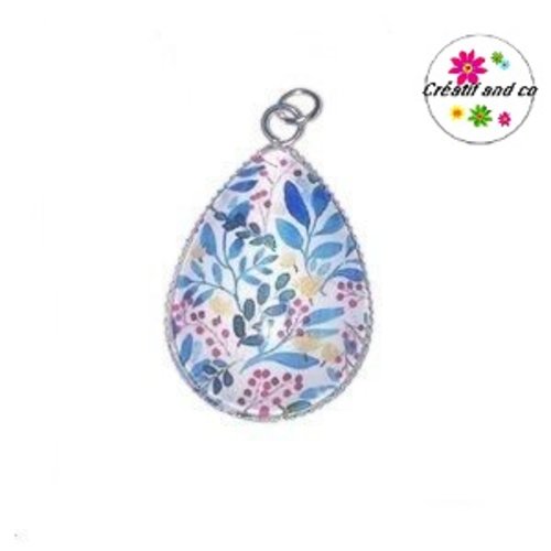Pendentif cabochon goutte motif feuille