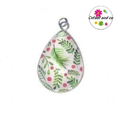 Pendentif cabochon goutte motif feuille