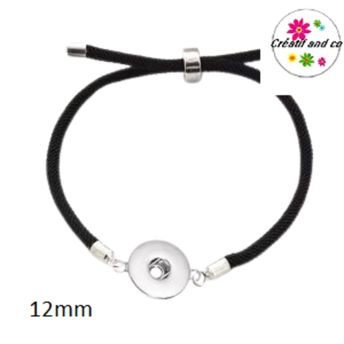 Bracelet corde noire réglable bouton pression 12mm