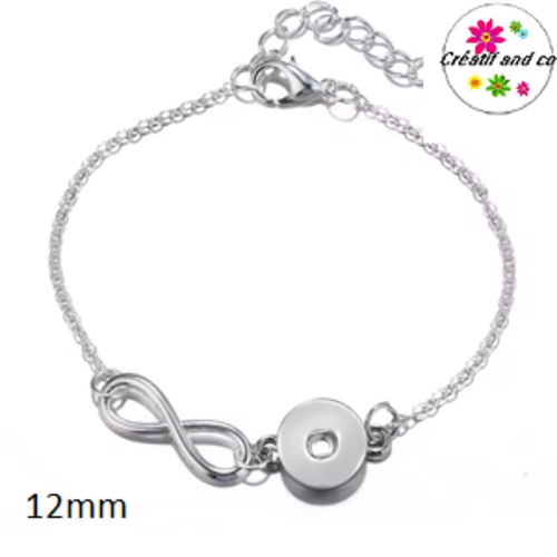 Bracelet métal argenté et son connecteur infini bouton pression 12mm