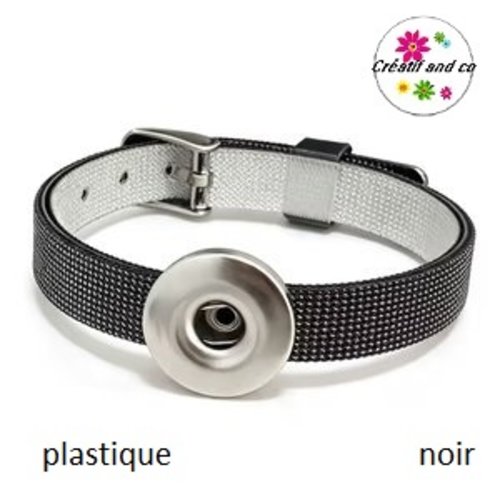 Bracelet plastique noir bouton pression 18/20mm
