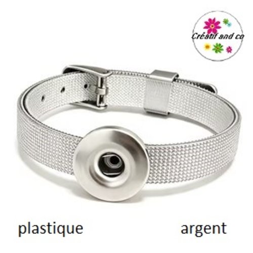 Bracelet plastique argent bouton pression 18/20mm