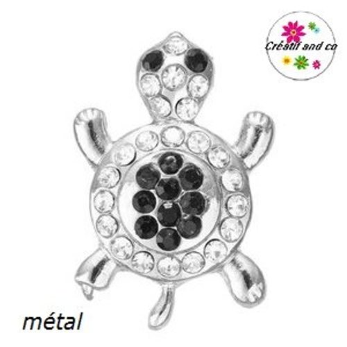 Bouton pression tortue métal strass noir