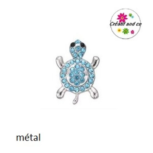 Bouton pression tortue métal strass turquoise