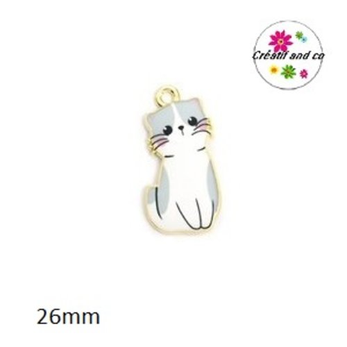 Breloque chat blanc et gris 26mm