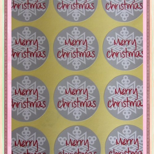 Planche de 12 étiquettes autocollantes flocon "merry christmas"