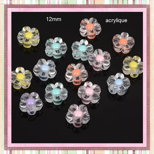X10 perles formes fleurs translucides coeur couleur 12mm