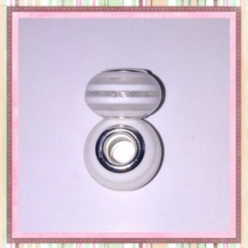Grosse perle rayée blanc/translucide 14x9mm