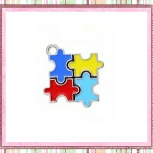 Pendentif pièces de puzzle coloré émail 20mm