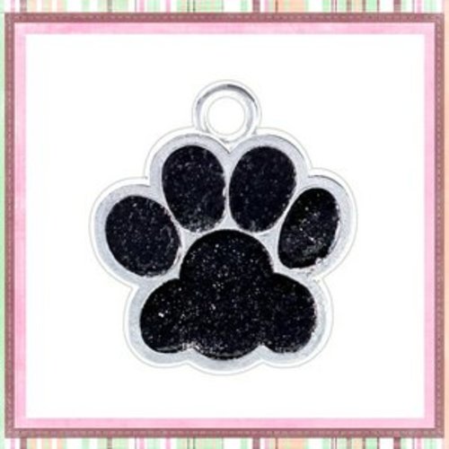 Pendentif/breloque empreinte de patte chien/chat émail noir