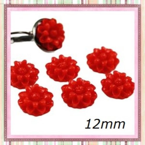 X2 cabochons fleurs 3d rouge résine 12mm