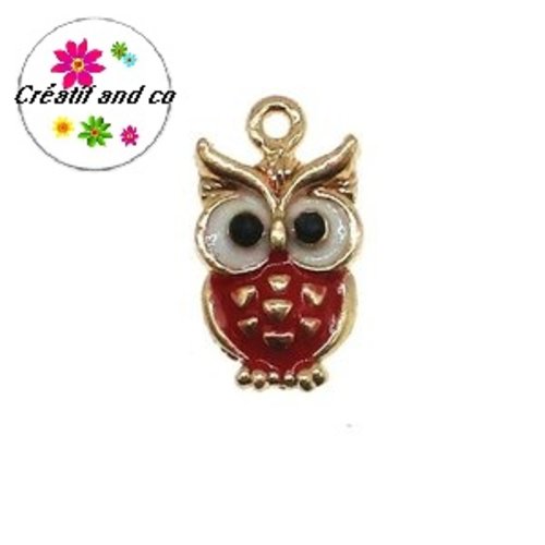 Breloque hibou émail rouge 20mm
