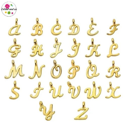 Breloque pendentif lettre alphabet dorée