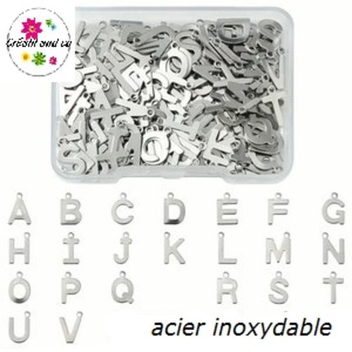 Petit pendentif/breloque lettre alphabet acier inoxydable
