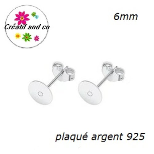 Puce oreille 6mm plaqué argent 925