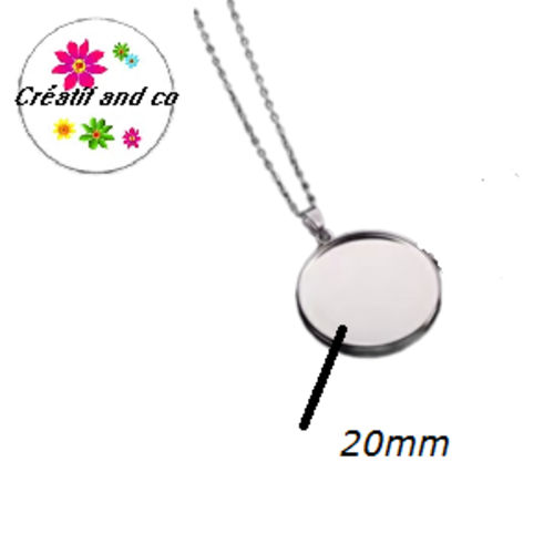 Chaîne acier inoxydable et son pendentif cabochon 20mm