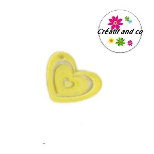 Breloque pendentif coeur jaune 32mm