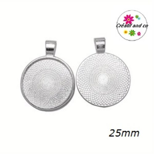 Support pendentif argenté pour cabochon 25mm