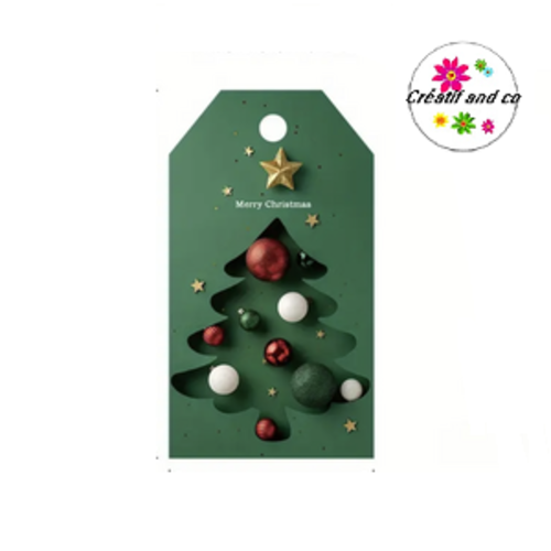 Etiquette cadeaux de noël motif sapin et ses boules