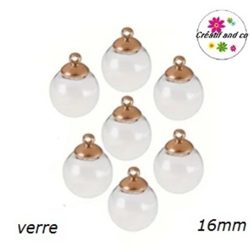 Boule en verre globe ronde à remplir attache dorée 16mm
