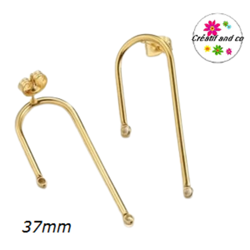 Support boucle d'oreille double à clou acier inoxydable doré