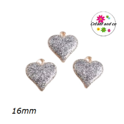 Breloque coeur argent pailleté