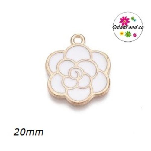 Breloque rose blanche émail 20mm