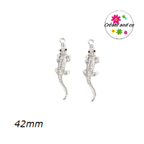 Breloque crocodile argenté et strass 42mm