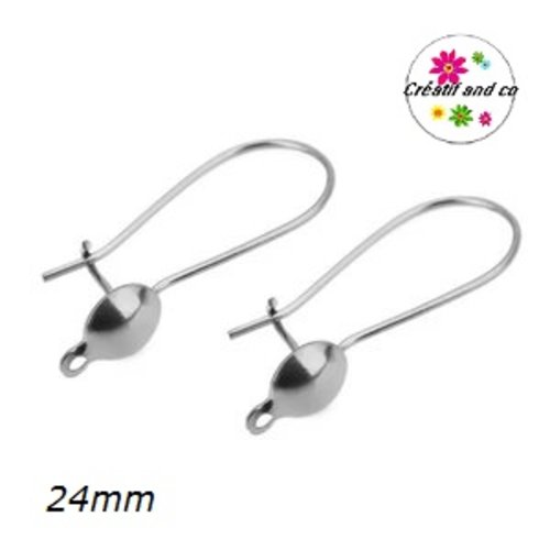 Crochet oreille avec demi boule acier inoxydable 24mm