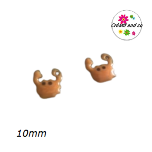 Breloque petit crabe 3d acier inoxydable émaillé orange flashy 10mm