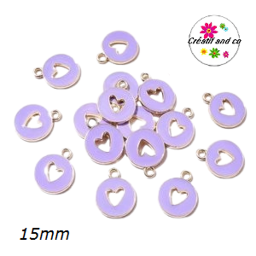 Breloque médaillon coeur creux central parme 15mm