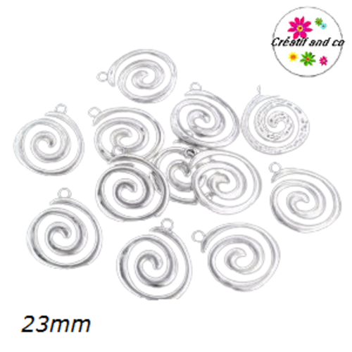 Breloque spirale métal argentée 23mm