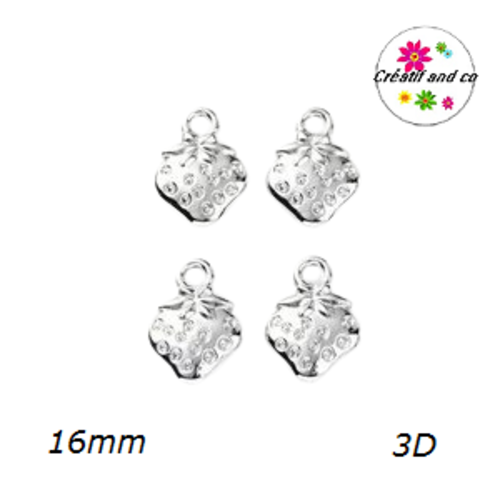 Breloque fraise argentée 3d acrylique 16mm